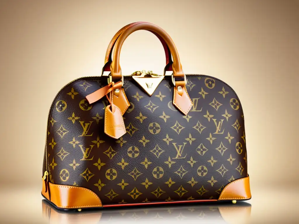 Una lujosa cartera Louis Vuitton con patrón icónico en tonos cálidos, exudando elegancia atemporal y sofisticación artesanal