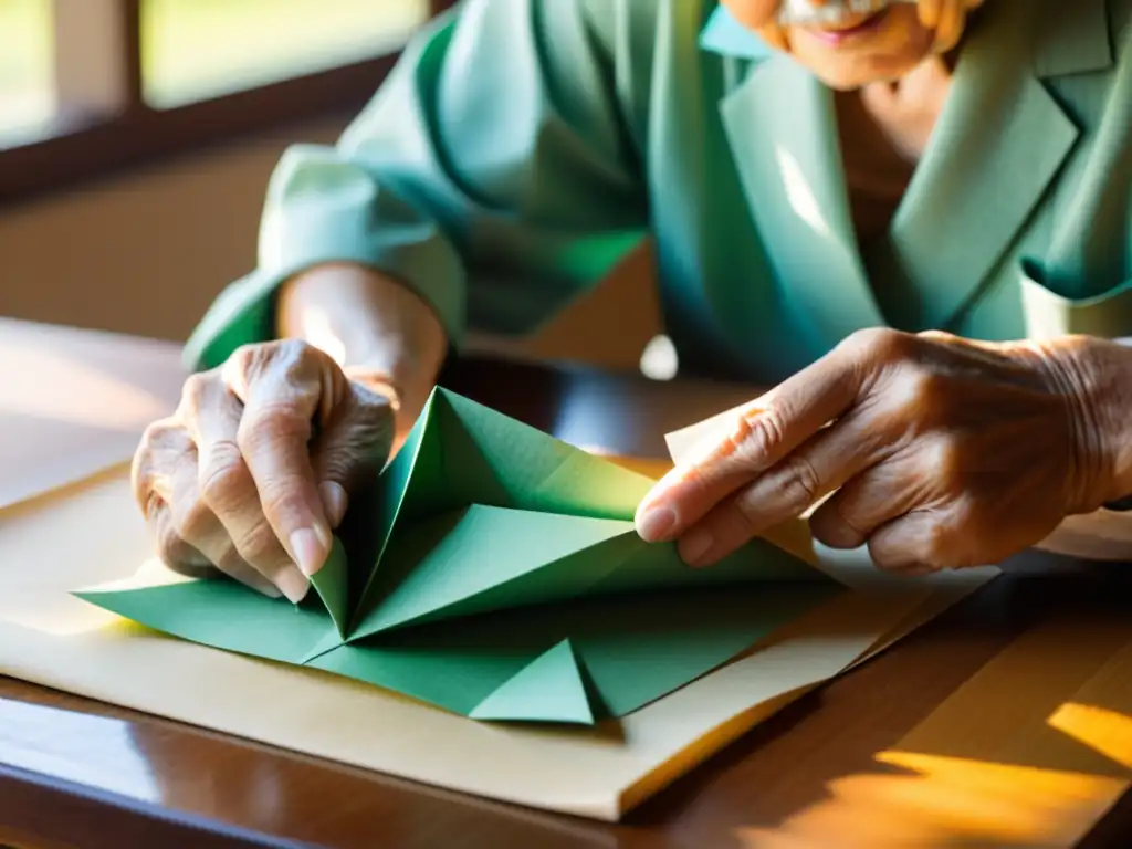 Maestro japonés del origami en Tokio creando patrones detallados con delicadeza y destreza