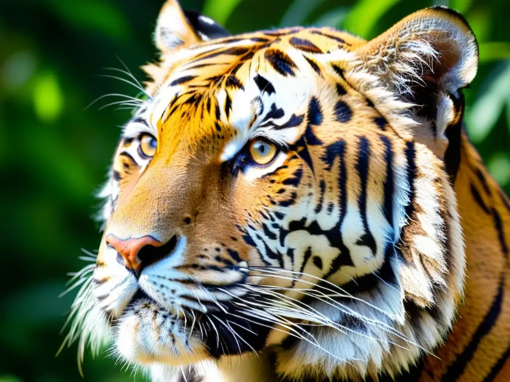 Un majestuoso tigre de Bengala con patrones en el pelaje, bañado por la luz del sol en la densa selva