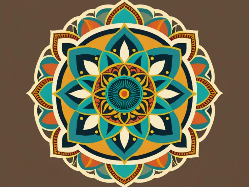 Un mandala vintage con patrón simétrico y colores vibrantes