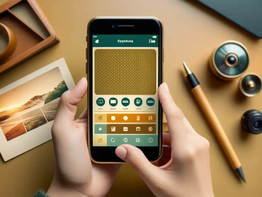 Mano selecciona filtro de patrón en app para convertir fotos en patrones