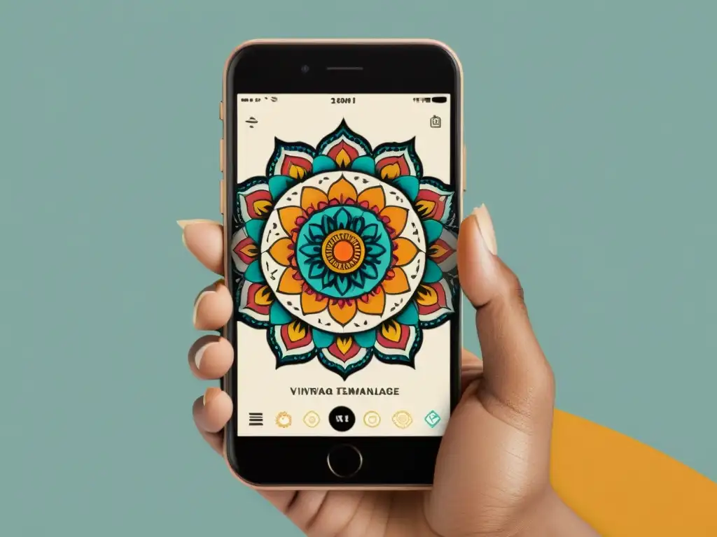 Una mano con tatuaje temporal vintage usando una app para diseñar tatuajes temporales en un smartphone