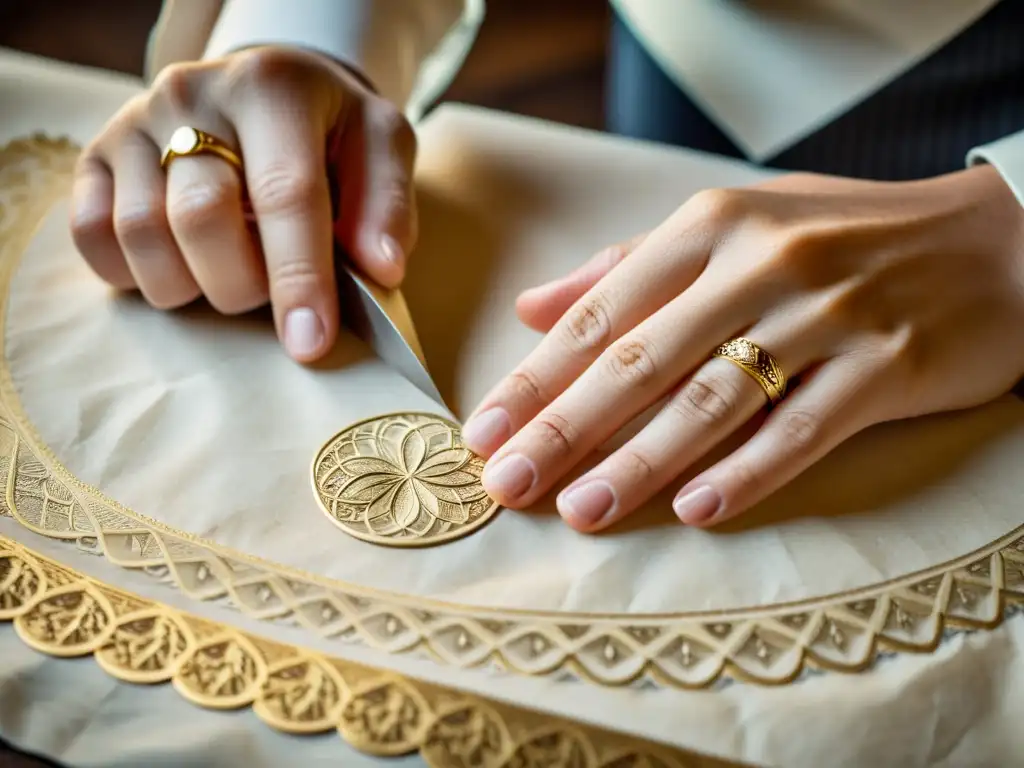 Las manos de un sastre crean un patrón en papel pergamino, resaltando la artesanía y la atención al detalle