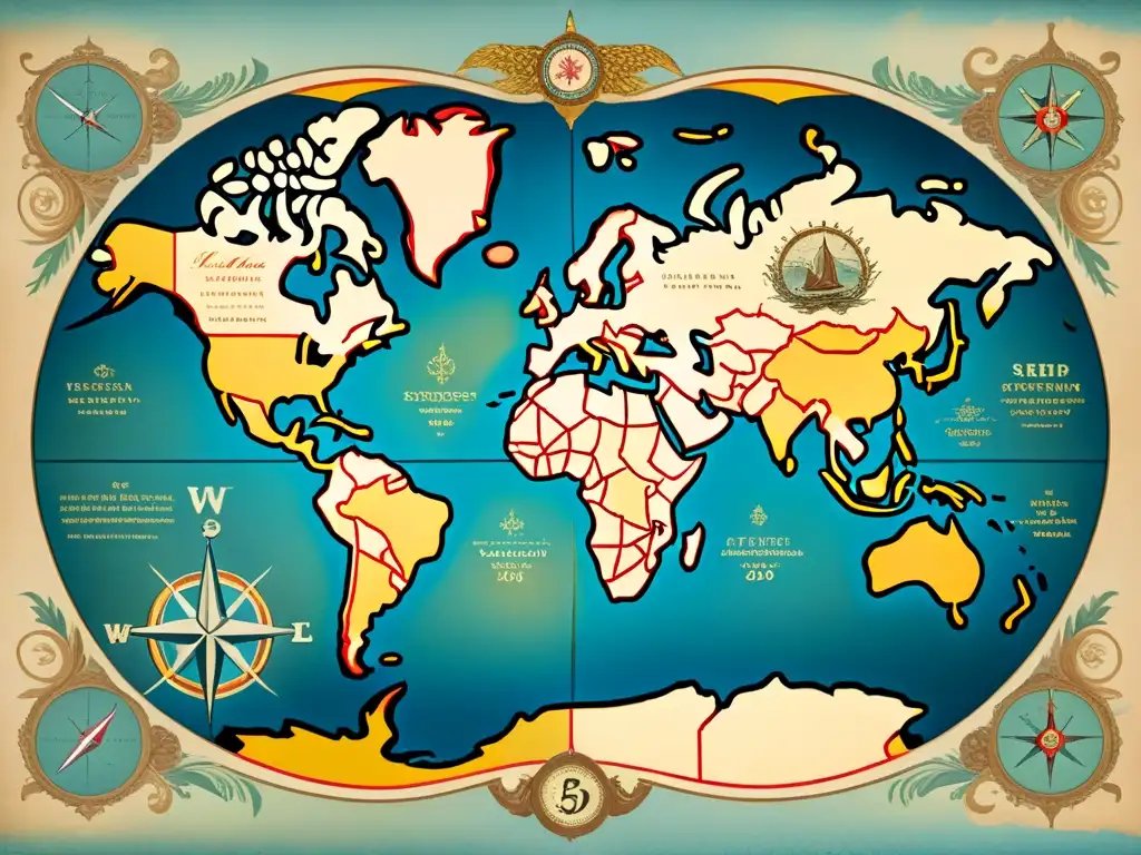 Mapa del mundo sepia: nostalgia y elegancia Mapa del mundo vintage con patrones históricos en la era digital