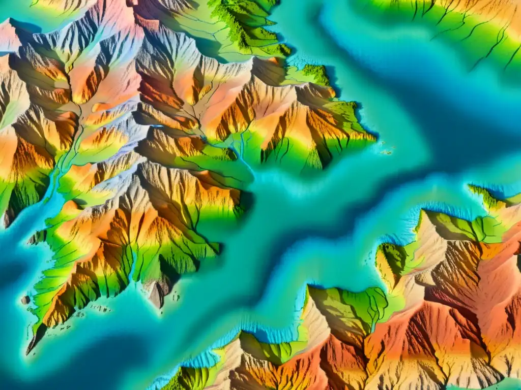 Mapa topográfico vintage: montañas en relieve Un mapa topográfico vintage muestra los patrones geográficos en montañas con detalles y relieve sombreado, evocando historia y exploración