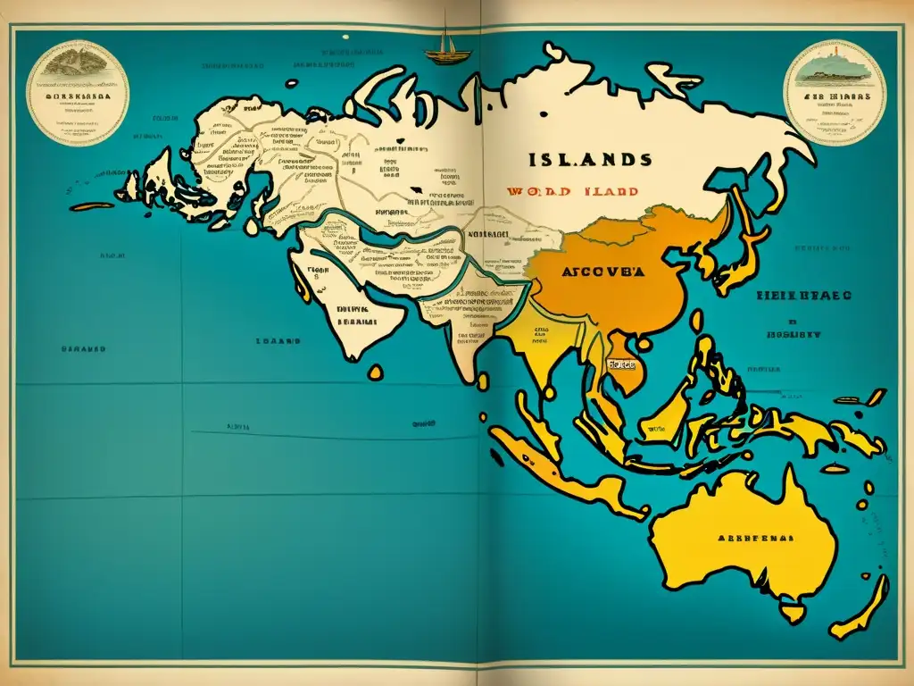 Un mapa vintage detallado del mundo con islas y archipiélagos