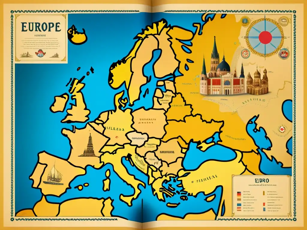 Mapa vintage de Europa con patrones culturales, simbolizando la importancia de los patrones culturales europeos