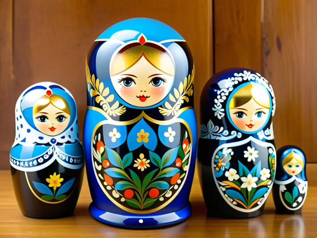 Una Matryoshka rusa pintada con patrones tradicionales Khokhloma y colores vibrantes, representando el diseño inspirado en patrones rusos