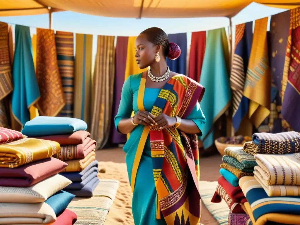 Mercado de textiles africanos: colores vibrantes y tradición Mercado africano de telas vintage con patrones vibrantes