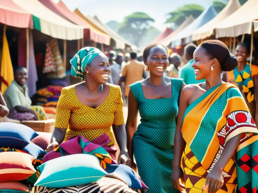 Un mercado bullicioso en África Oriental muestra vibrantes Kitenge tejido tradicional moda global en un escenario evocador y atemporal