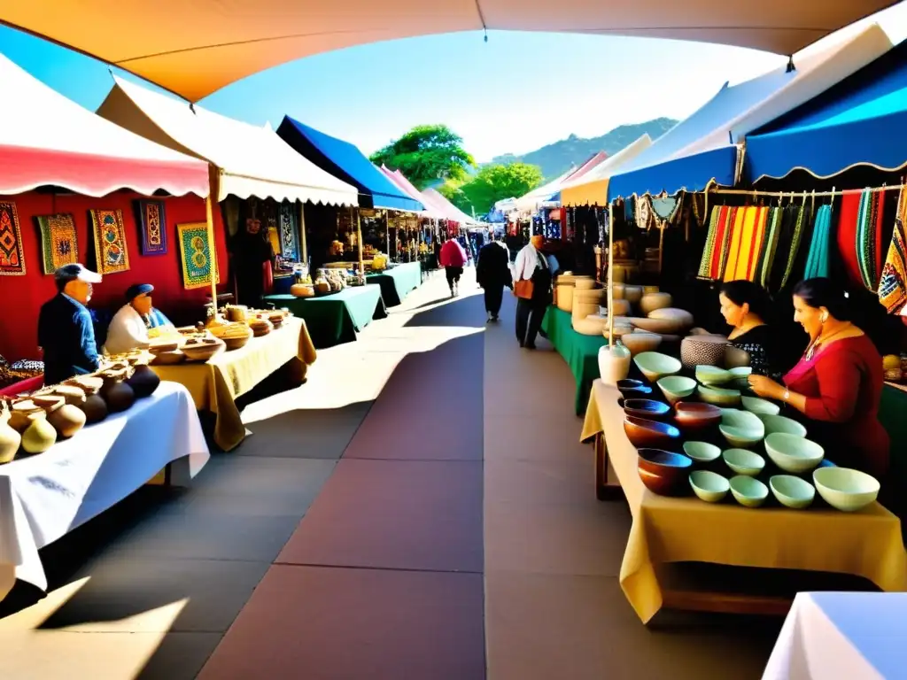 Mercado bullicioso con textiles vibrantes, cerámica artesanal y joyería elaborada, exhibiendo patrones culturales convertidos en mercancía