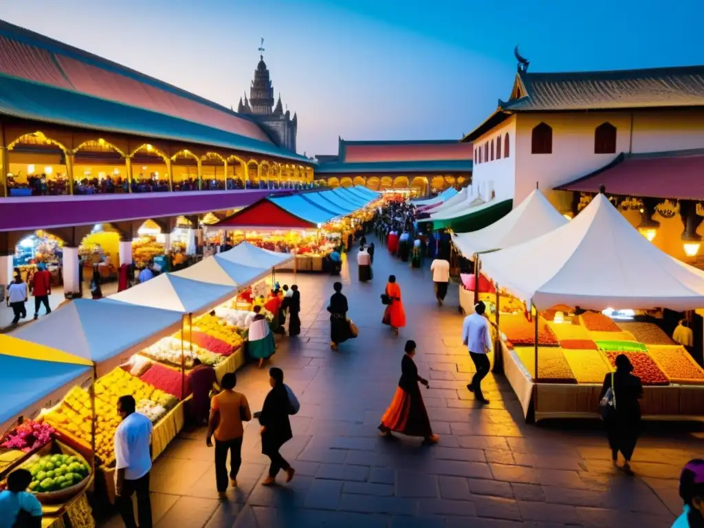 Mercado bullicioso y vibrante con colores, aromas y tradiciones