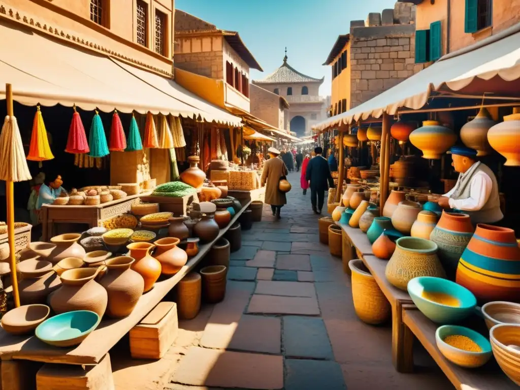 Mercado histórico con aplicaciones para recrear patrones vibrantes y tradicionales en una antigua ciudad