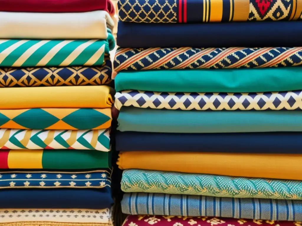 Mercado textil vintage: colores y patrones vibrantes Un mercado de textiles vintage rebosante de colores y patrones, con artesanos exhibiendo técnicas de tejido