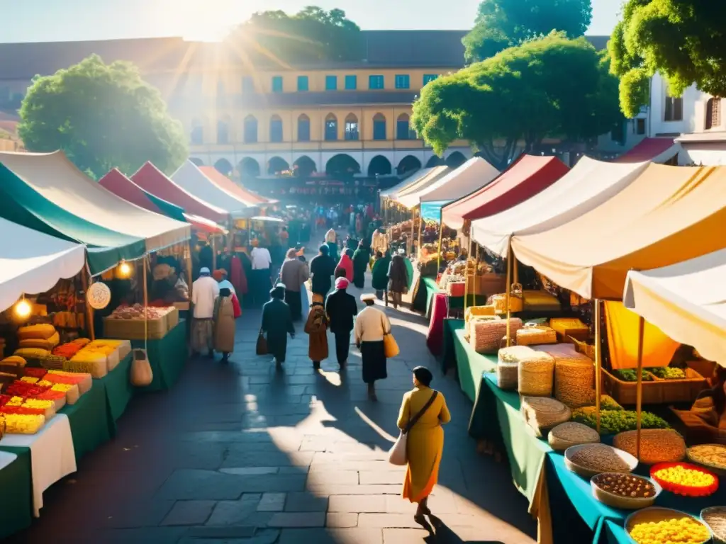 Un mercado vibrante donde se entrelazan culturas y colores, reflejando la diversidad de patrones culturales en el comercio