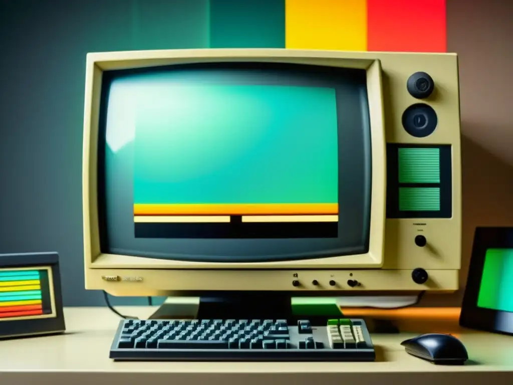 Monitor de computadora antiguo muestra arte digital pixelado con tecnología vintage, evocando el ciclo de vida del arte digital