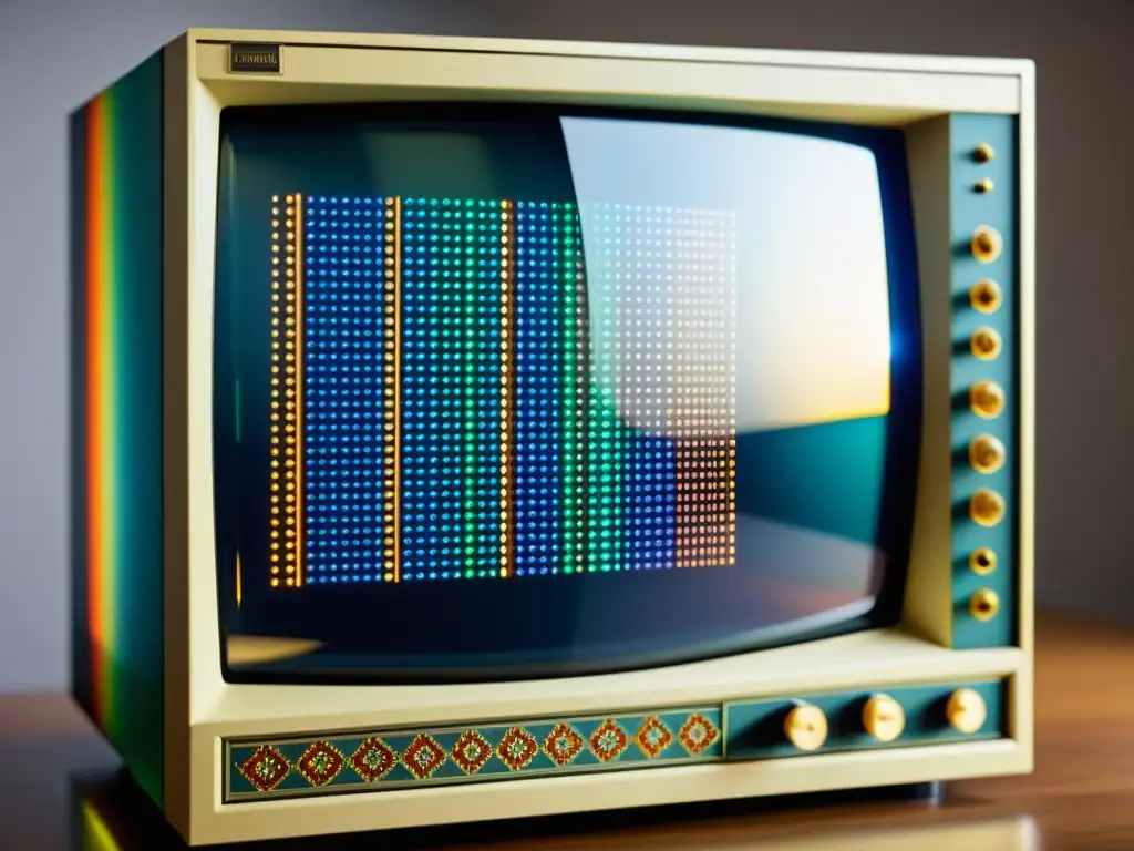 Monitor vintage muestra patrones culturales en software diseño nostálgico y elegante