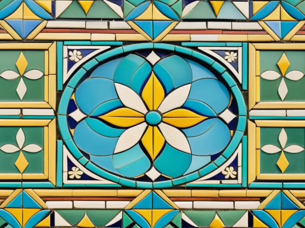 Un mosaico antiguo de colores vibrantes, con patrones artísticos de culturas antiguas