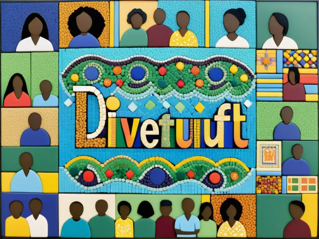 Un mosaico artístico vintage con patrones visuales en mosaicos que representan la diversidad cultural y la unidad en el aprendizaje