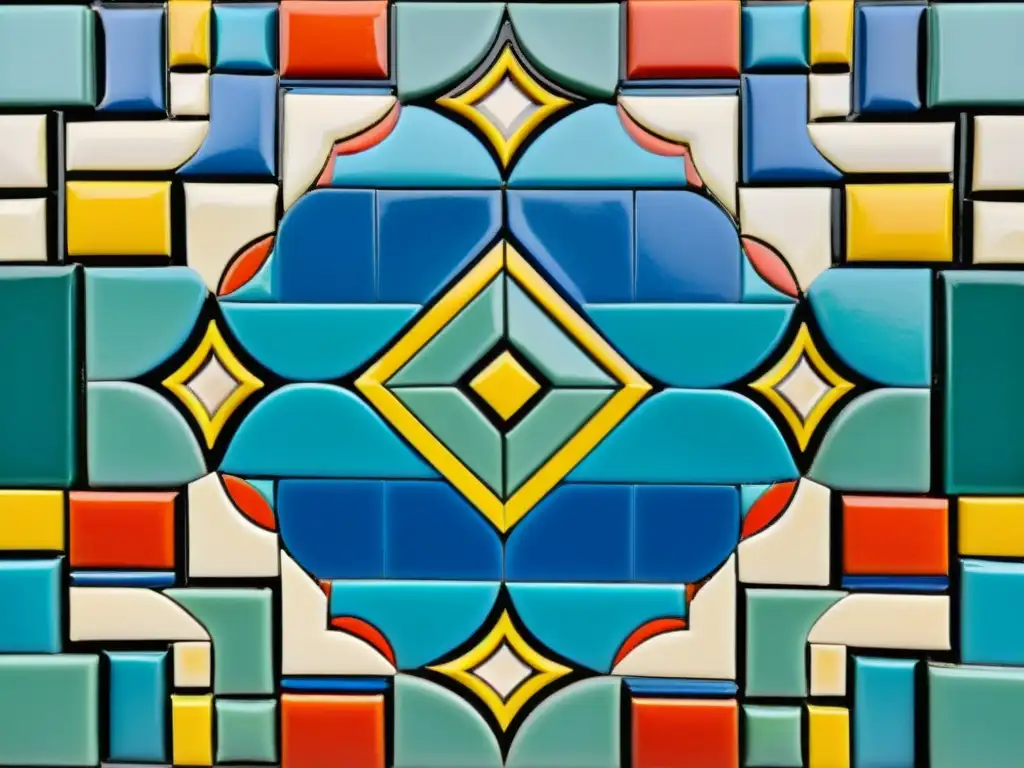 Un mosaico geométrico vintage de azulejos cerámicos coloridos, inspirado en motivos culturales