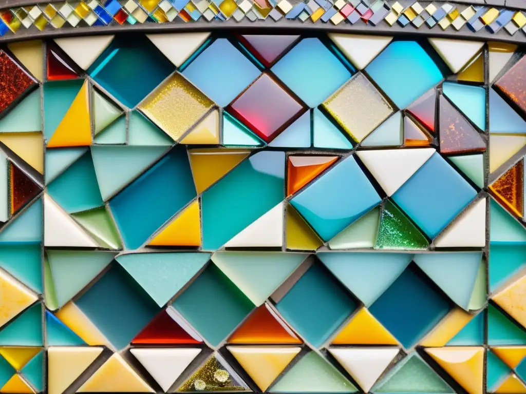 Un mosaico intrincado y sostenible con materiales reciclados, que muestra creatividad y arte a través de la utilización de patrones en arte