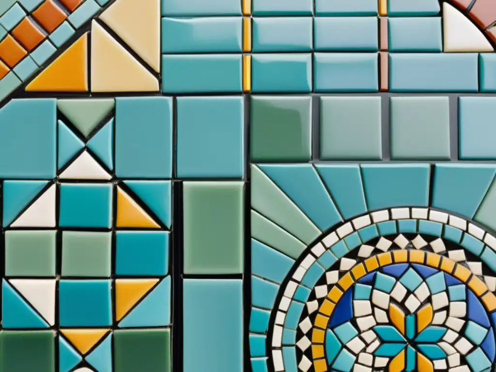 Un mosaico árabe contemporáneo muestra intrincados diseños geométricos y tonos terrosos vibrantes, combinando tradición y modernidad