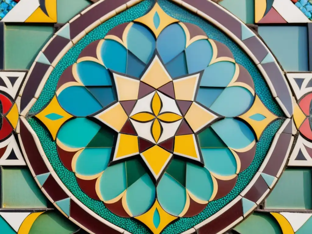 Un mosaico árabe vintage con patrones geométricos y colores vibrantes, refleja la importancia de los mosaicos árabes en el arte islámico