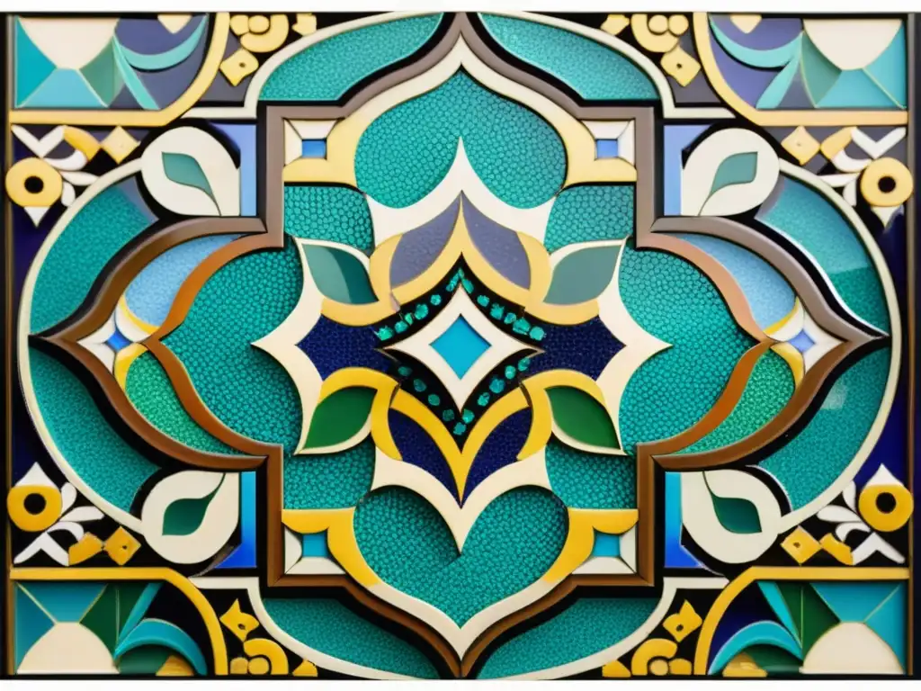 Mosaicos árabes en palacios y residencias: detallado diseño vintage de colores vibrantes y patrones geométricos, exquisita artesanía