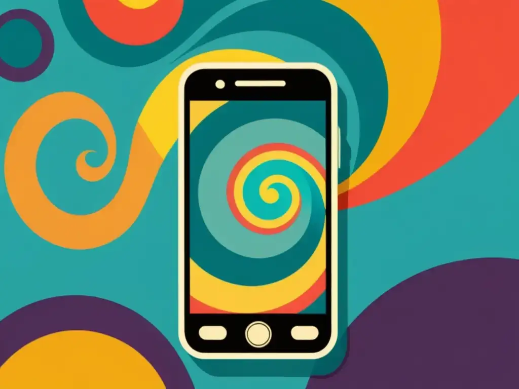 Patrón artístico retro en pantalla de teléfono móvil Un móvil retro muestra un patrón artístico, evocando creatividad y encanto vintage