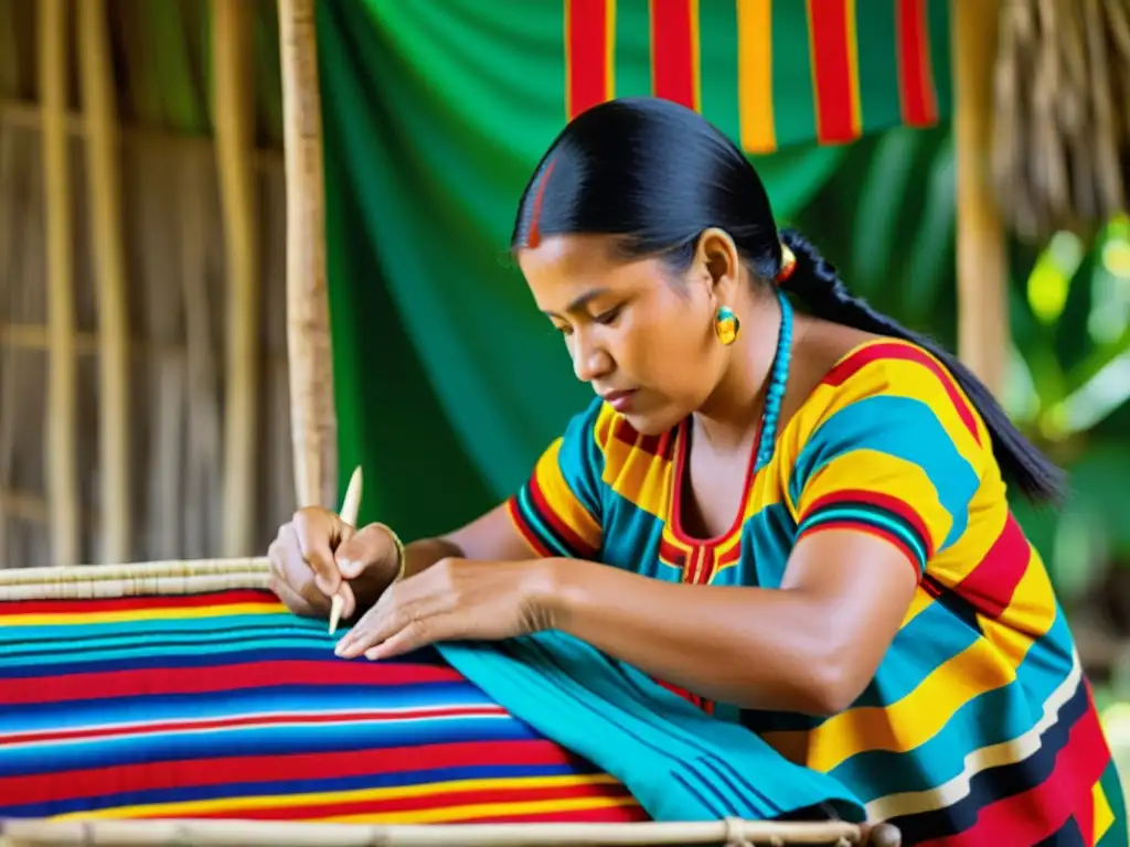 Una mujer Kuna crea un Mola con diseños repetitivos en rituales, en la exuberante selva panameña