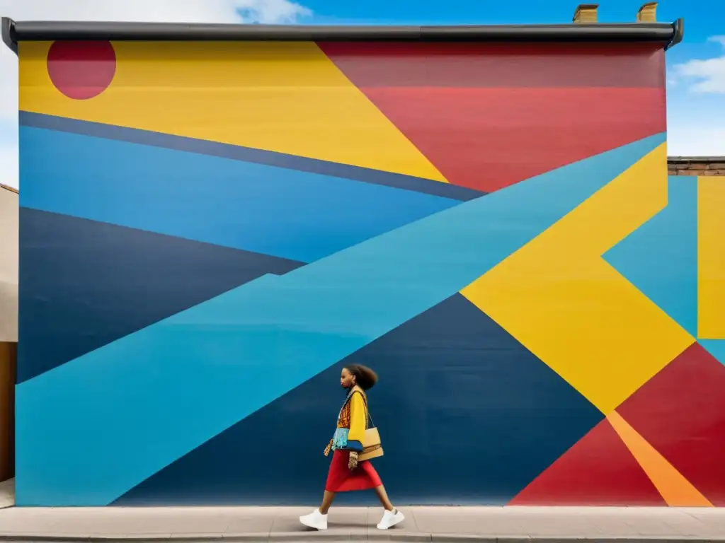 Un mural callejero vibrante y vintage con patrones culturales y moda urbana en una atmósfera urbana dinámica