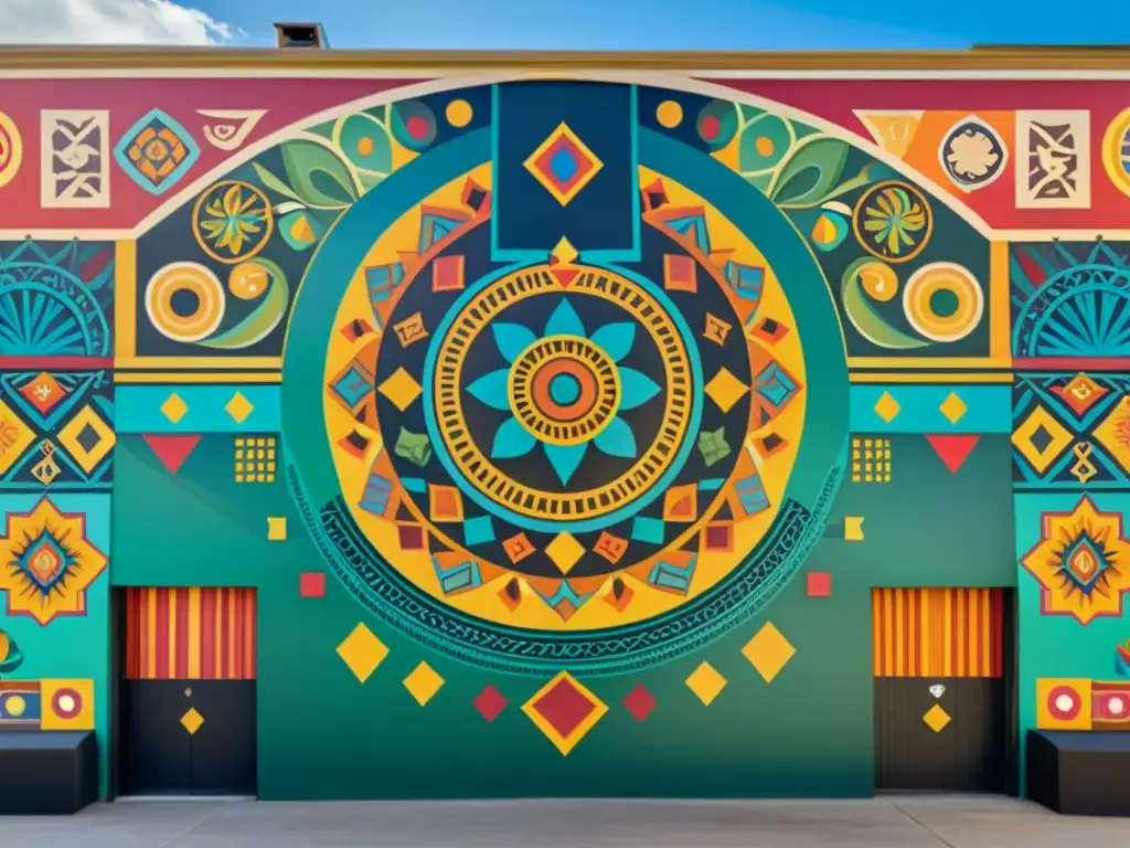 Un mural vibrante y detallado con patrones artísticos en la diversidad cultural que representan tradiciones de todo el mundo