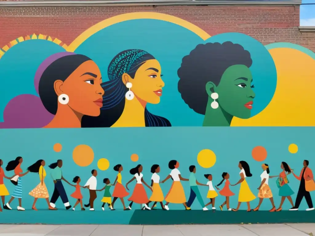 Un mural vintage vibrante que muestra la unión de personas diversas en la ciudad