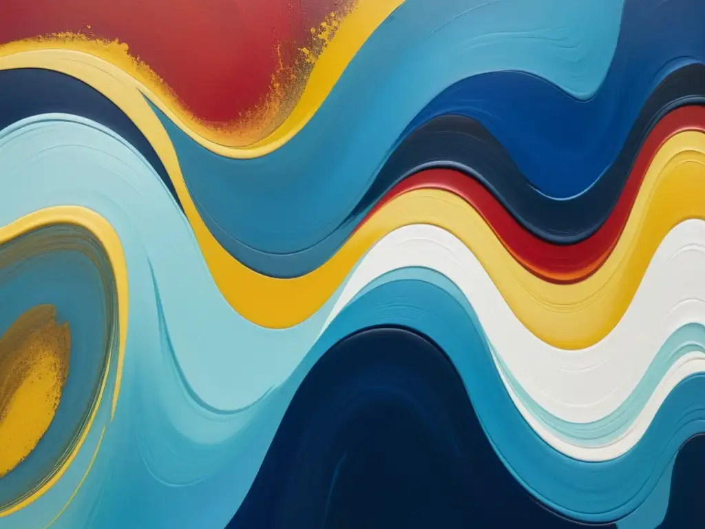 Obra de arte abstracta con colores vibrantes y pinceladas dinámicas, evocando emoción y movimiento