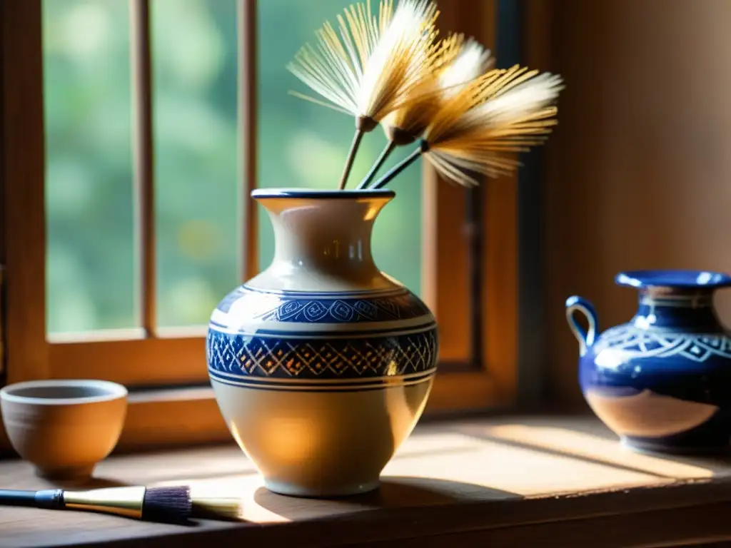 Vaso de cerámica vintage: arte y tradición Una obra de arte de cerámica vintage con detalles pintados a mano, evocando la inversión en artistas ceramistas internacionales