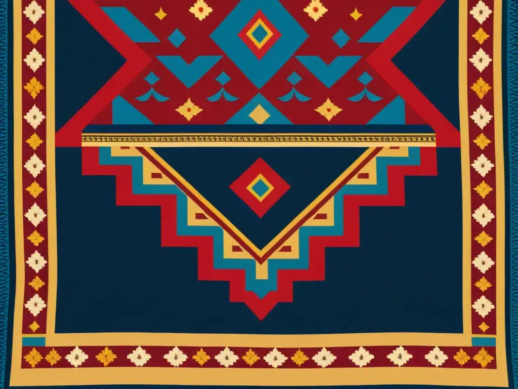 Una obra de arte textil vintage con patrones intrincados y colores vibrantes, ideal para descodificar patrones culturales en derecho de autor