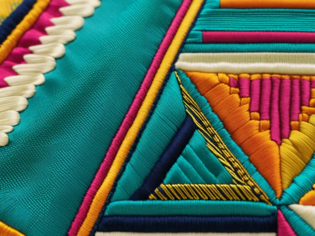 Obra de arte textil vintage con diseño moderno y colores vibrantes, reflejo de artistas emergentes en la escena del arte textil moderno