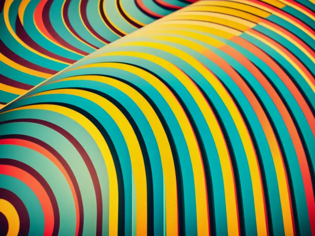 Patrón óptico y cinético a nivel mundial: Detalle de un hipnótico patrón Op Art vintage, con formas geométricas y colores vibrantes