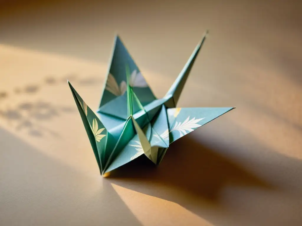 Un origami delicado y detallado con patrones vintage en Tokio, resaltando su artesanía y atmósfera nostálgica