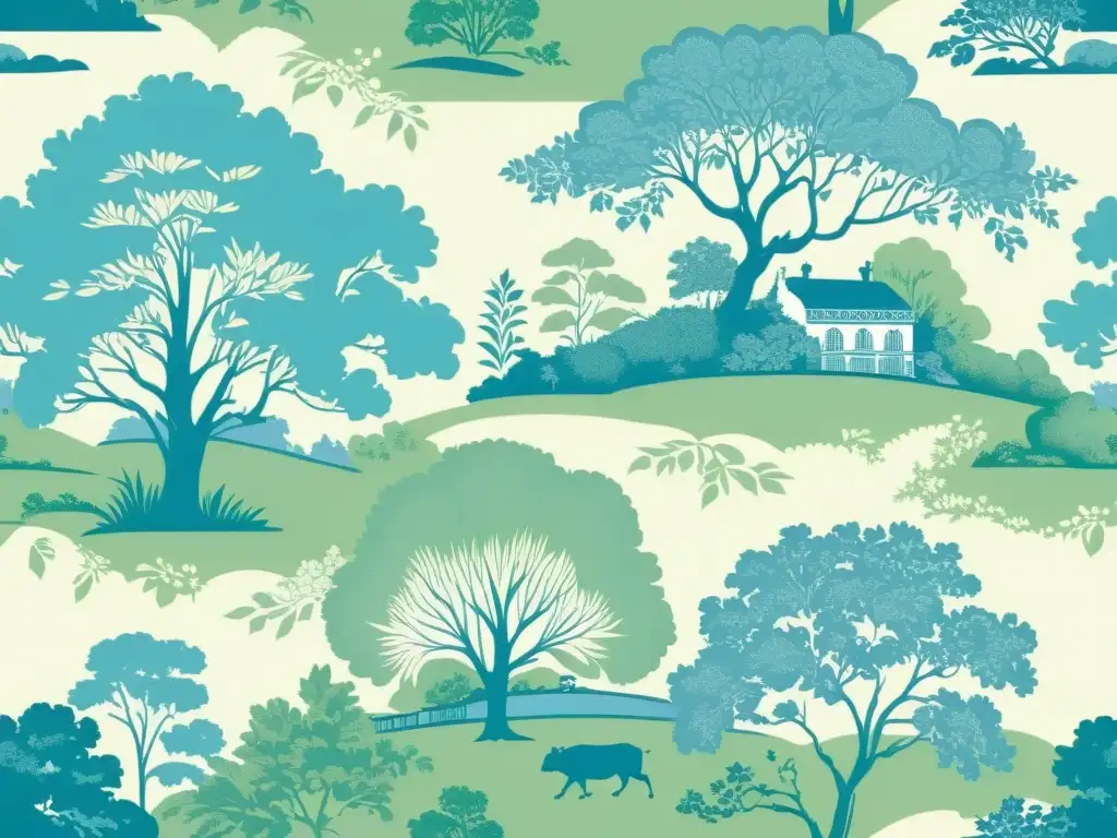 Un paisaje campestre vintage con estampados clásicos en la inversión textil