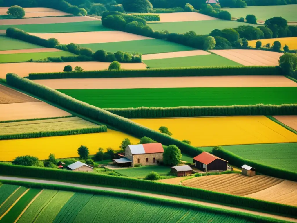 Un paisaje vintage de patrones de herencia y desarrollo rural, fusionando elementos tradicionales y modernos en áreas urbanas y rurales