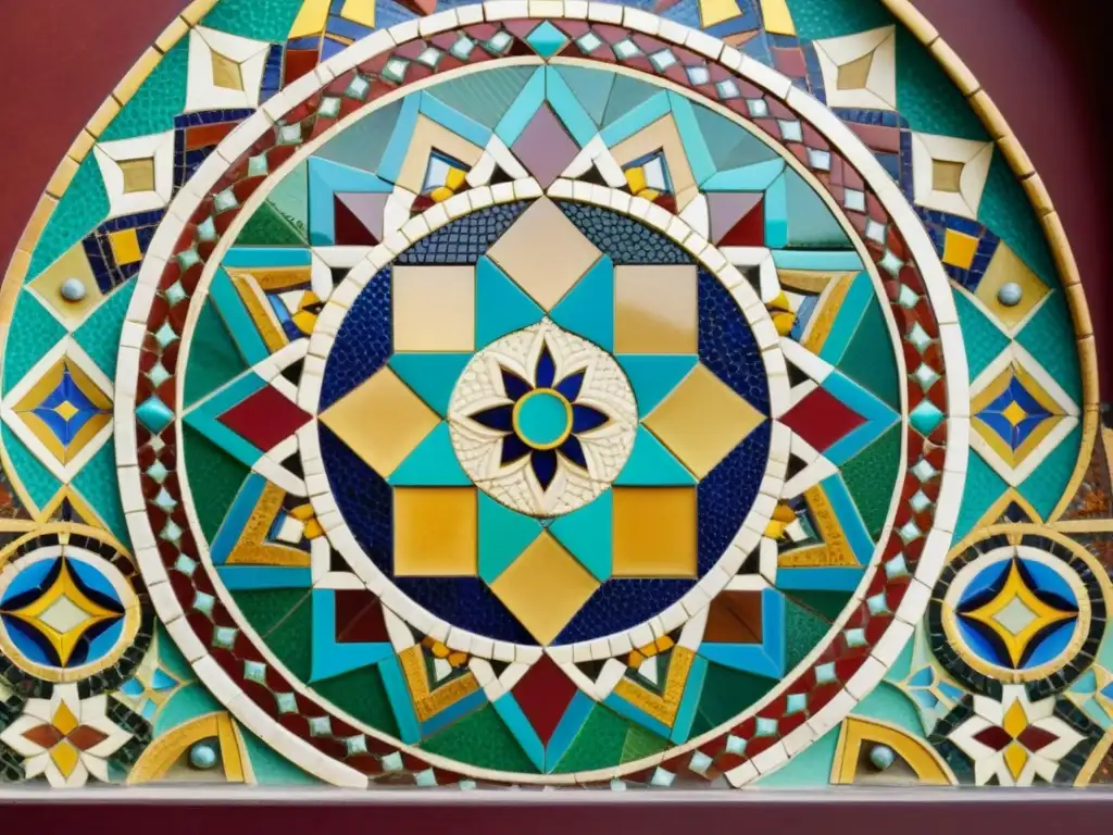 Panel de mosaico árabe para decoración interior, con vibrantes colores y patrones geométricos, exudando encanto vintage y elegancia artística