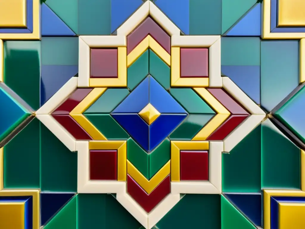 Un panel de mosaico árabe con una paleta de colores vibrante y una elaborada geometría, reflejando la artesanía y la herencia cultural árabe