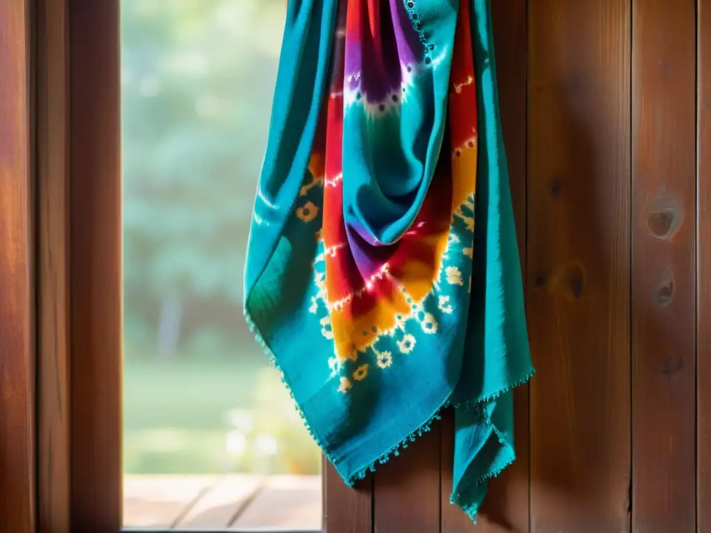 Un pañuelo Bandhani con vibrantes colores y detallado trabajo de tie-dye, evocando elegancia y significados pañuelos Bandhani mundo