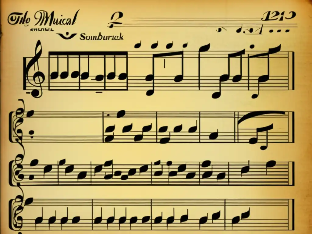 Partitura vintage detallada con diseños repetitivos en bandas sonoras