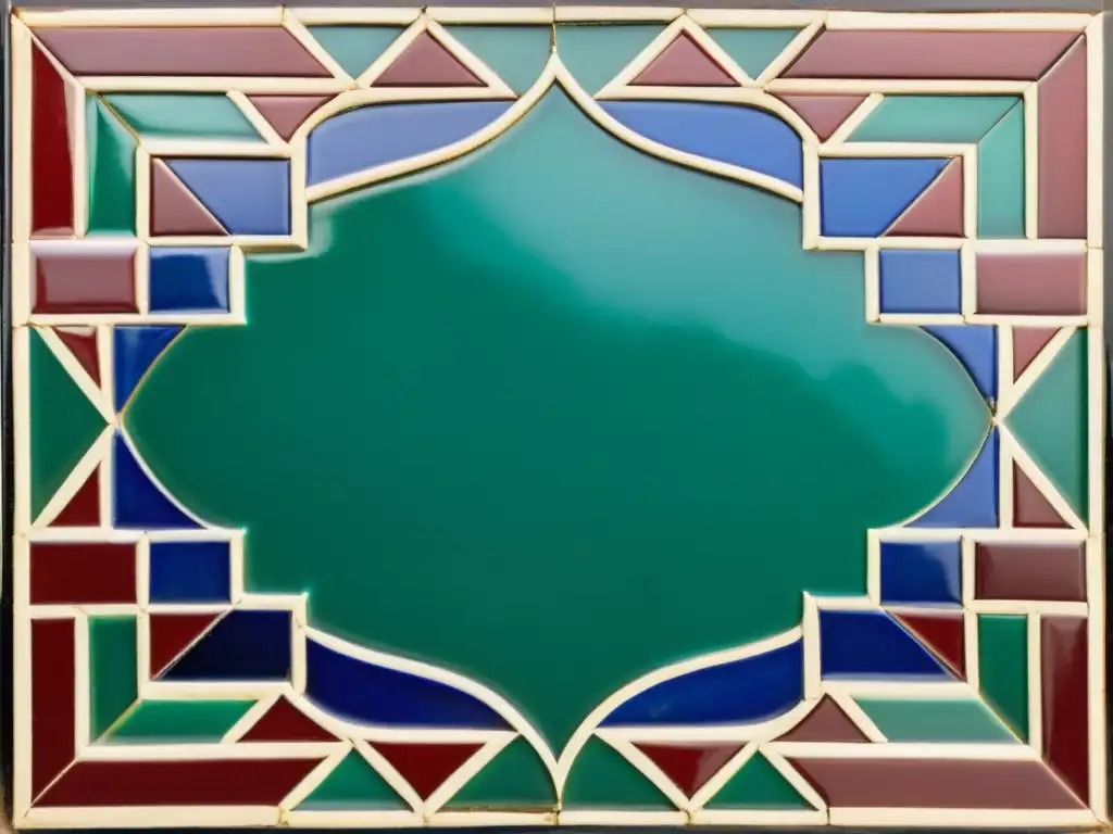 Un patrón artístico único de mosaico marroquí con colores vibrantes y diseños geométricos intrincados, creando una estética vintage atemporal