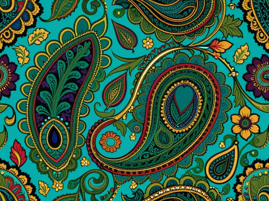 Patrón de cachemira en colores vibrantes y detallados Un patrón de paisley detallado en colores vibrantes