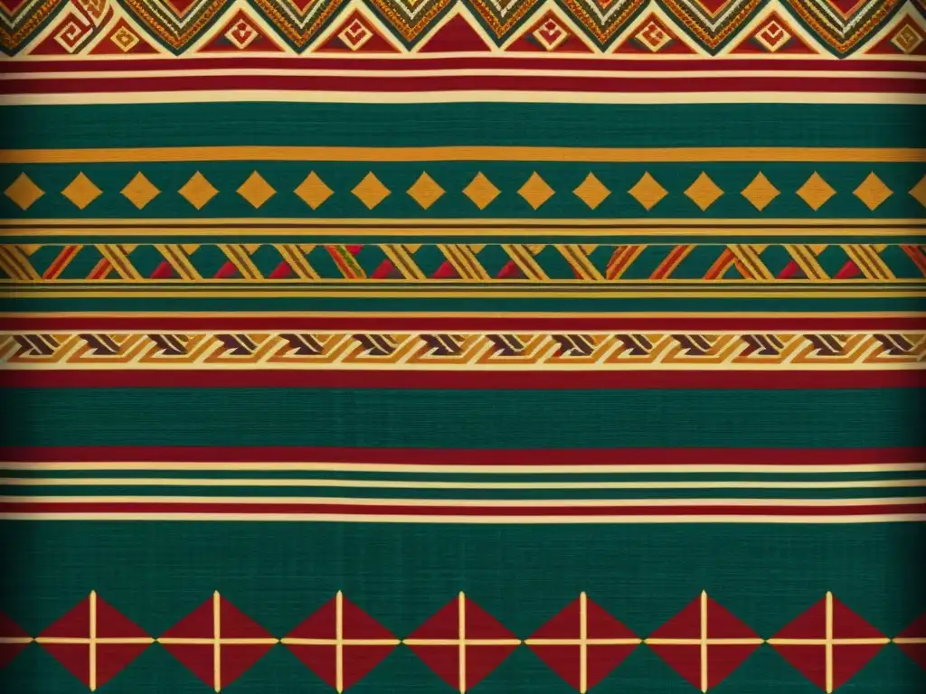 Un patrón textil tradicional de colores tierra, tejido con detalle y vibrante