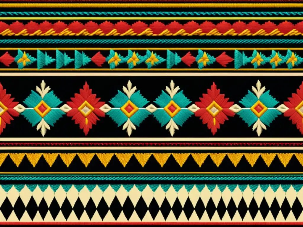 Patrón textil vintage: bordados y tejidos coloridos Patrón textil vintage con bordados coloridos y técnicas de tejido, evocando la herencia cultural y artesanía de una región
