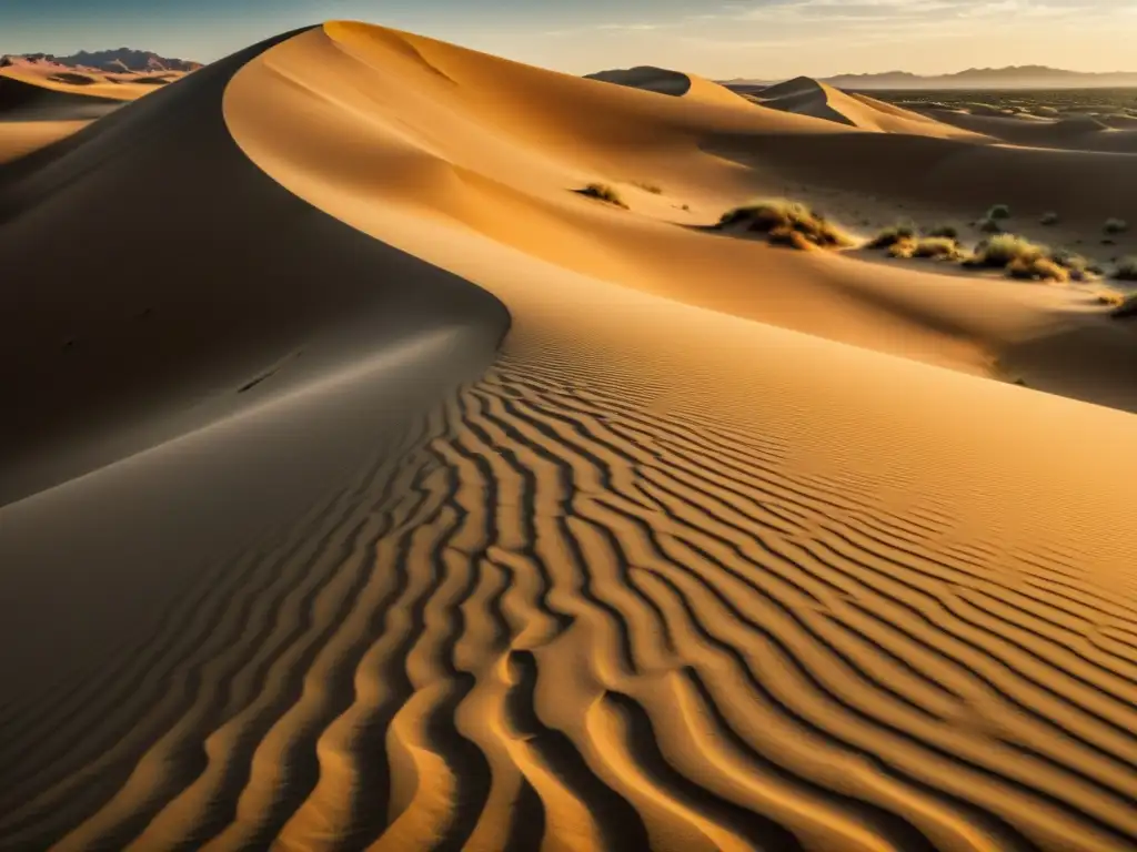 Patrones de arena creados por serpientes en un paisaje desértico vintage, con un juego hipnótico de luz y sombra